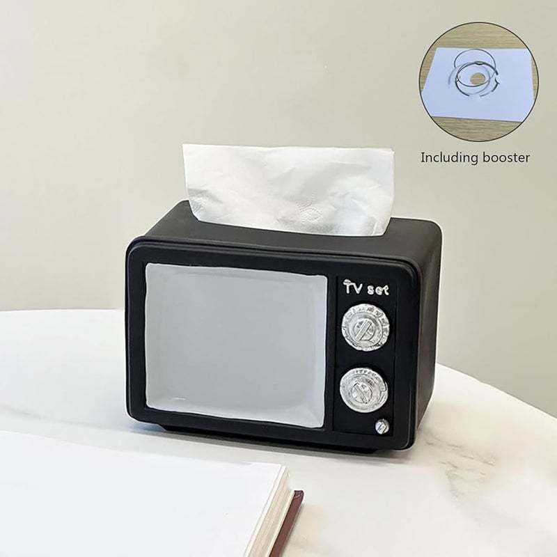 حامل علبة المناديل على شكل تلفزيون قديم من الراتنج، ديكور منزلي متعدد الوظائف لغرفة المعيشة - Image 3